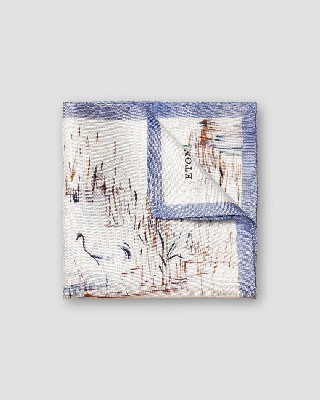 Mid Crane Print Silk Pocket Square