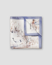 Mid Blue Crane Print Silk Pocket Square