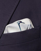 Mid Blue Crane Print Silk Pocket Square