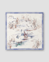 Mid Blue Crane Print Silk Pocket Square