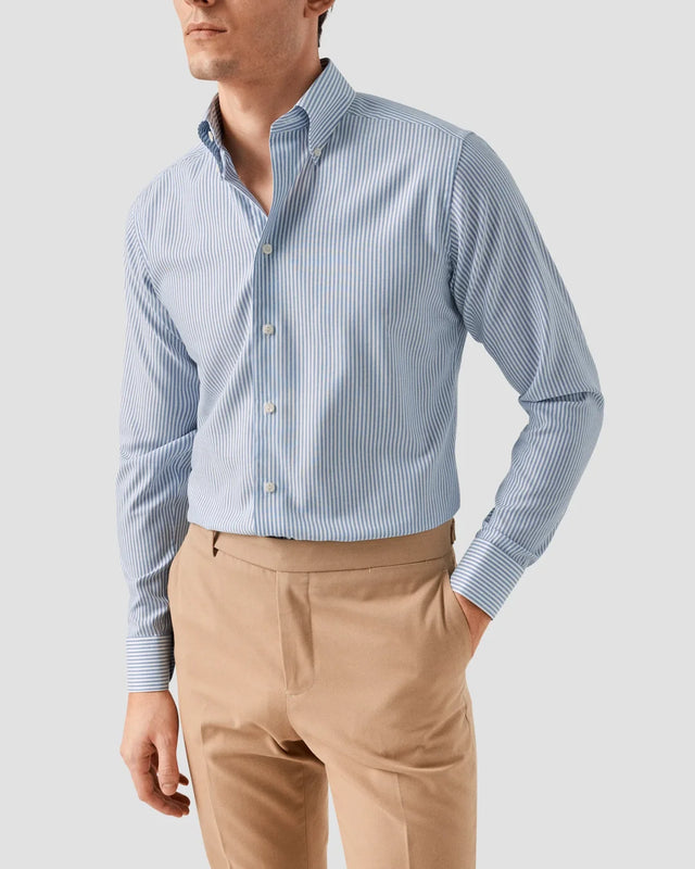 Signature-Oxford-Hemd mit Bengal-Streifen Mittelblau - Eton