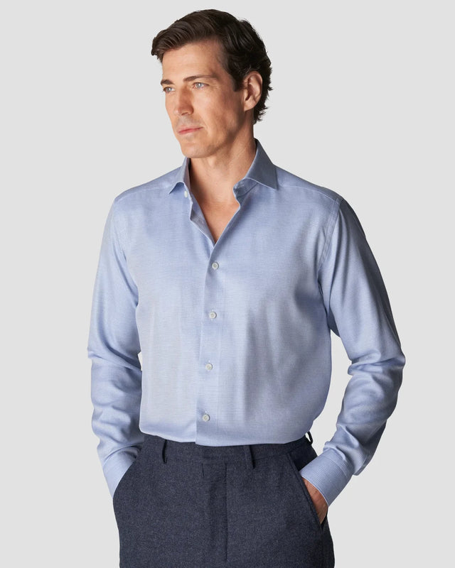 Mittelblaues Hemd aus feinem Melange-Twill - Eton
