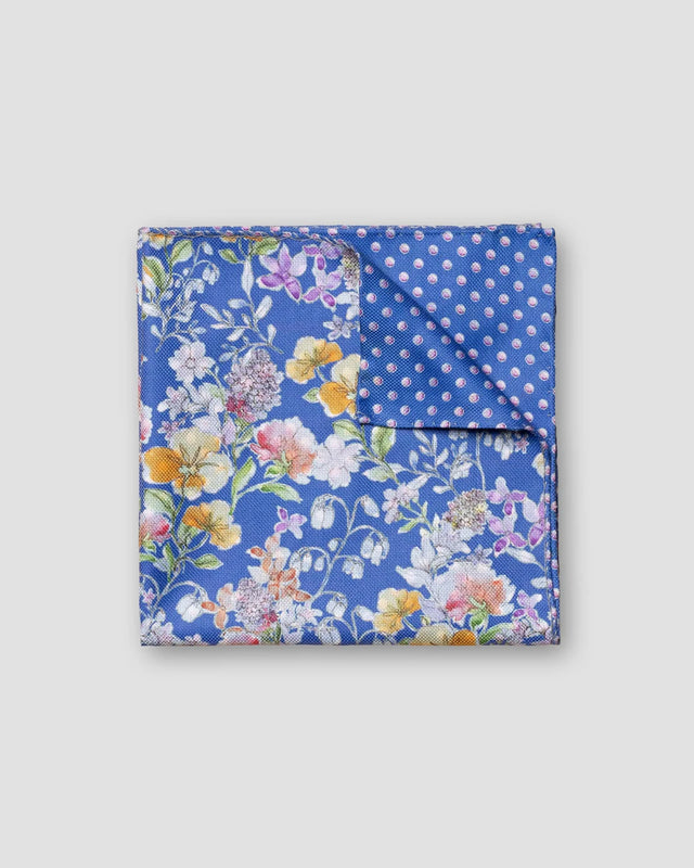 Blue Floral Print Two-face Cotton Pocket Square