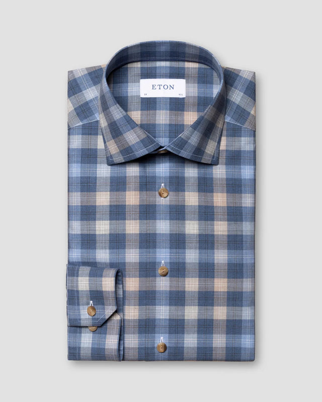 Blue plaid melange fine twill shirt - Eton