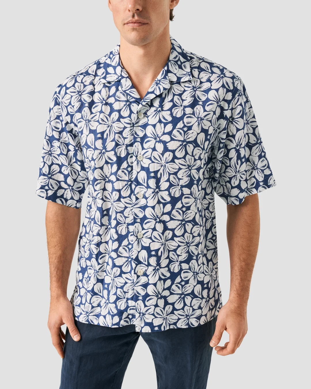 Floral Print Linen Resort Shirt Eton