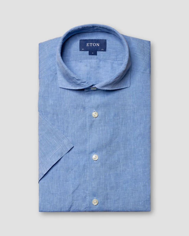 Blue linen short sleeve shirt - Eton