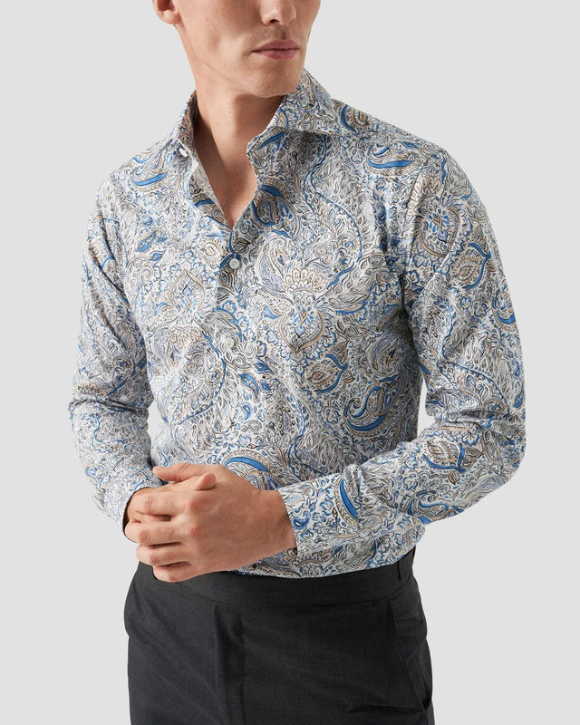 Fine-Twill-Hemd mit blauem Paisley-Print - Eton