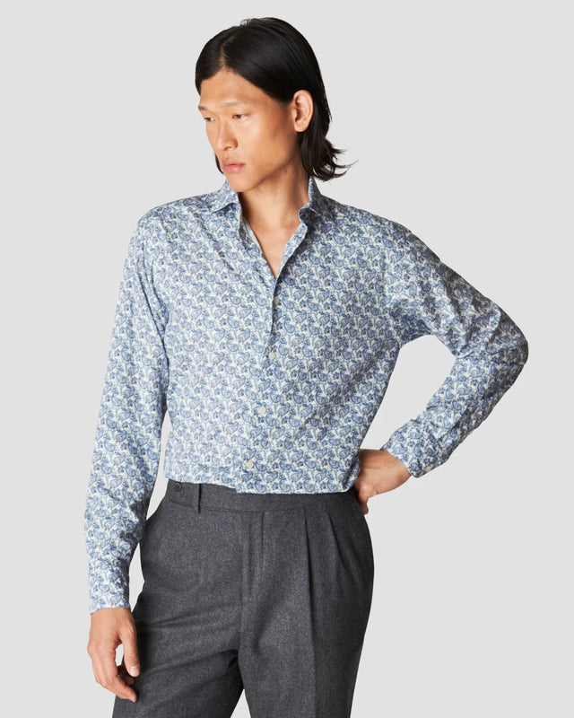 Mittelblaues Baumwoll-Tencel™-Hemd mit Paisley-Print - Eton
