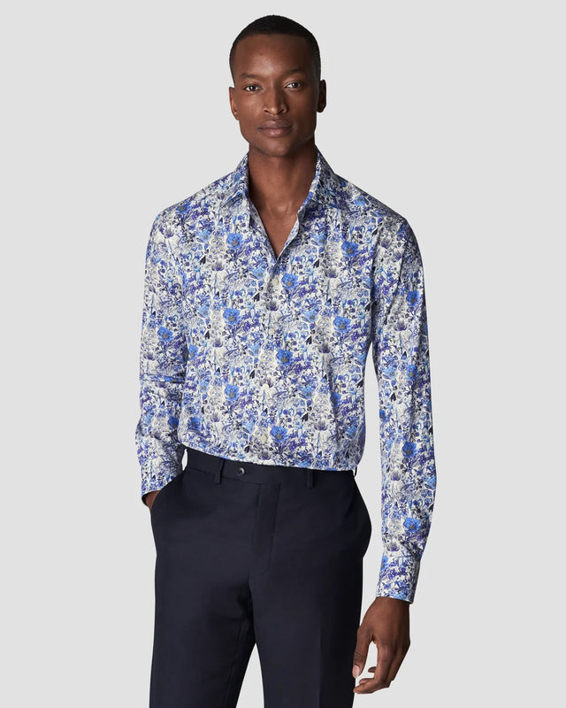 Blaues Signature-Twill-Hemd mit floralem Print - Eton
