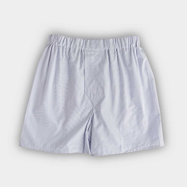 Mid Blue & White Fine Pinstripe Cotton Poplin Boxer Shorts
