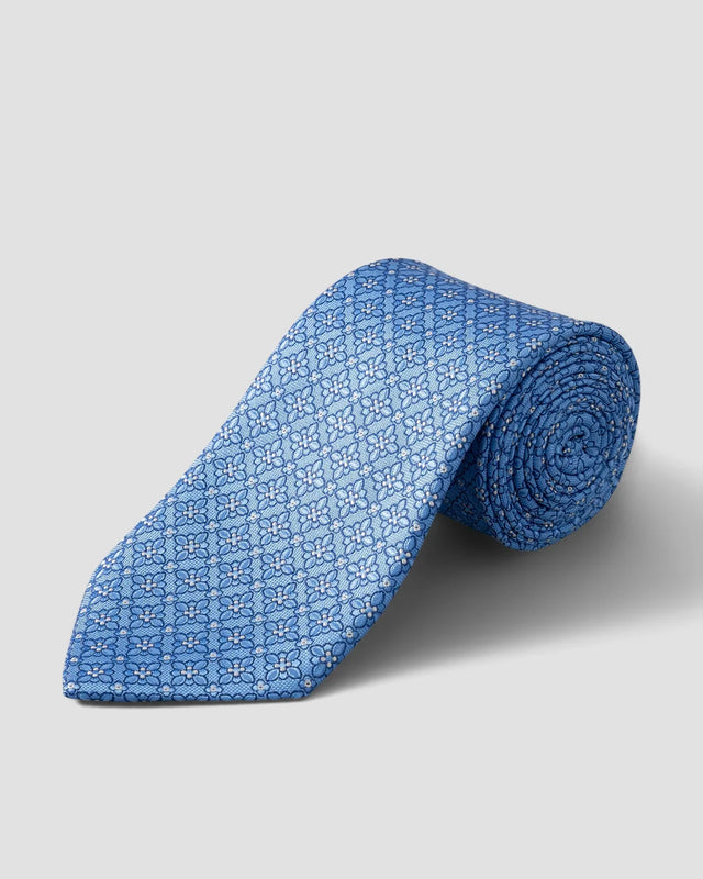 Dunkelblaue Seidenkrawatte mit floralem Muster