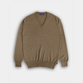 Mid Brown V-Neck Cashmere Sweater
