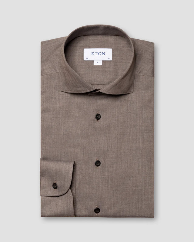 Brown Herringbone Flannel Shirt - Eton