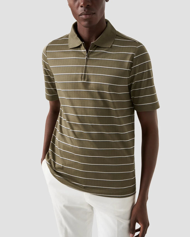 Grünes Half-Zip-Polohemd aus Filo di Scozia-Jacquard - Eton