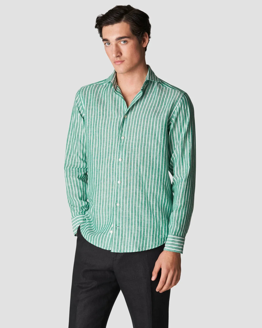 Green Striped Linen Shirt Eton