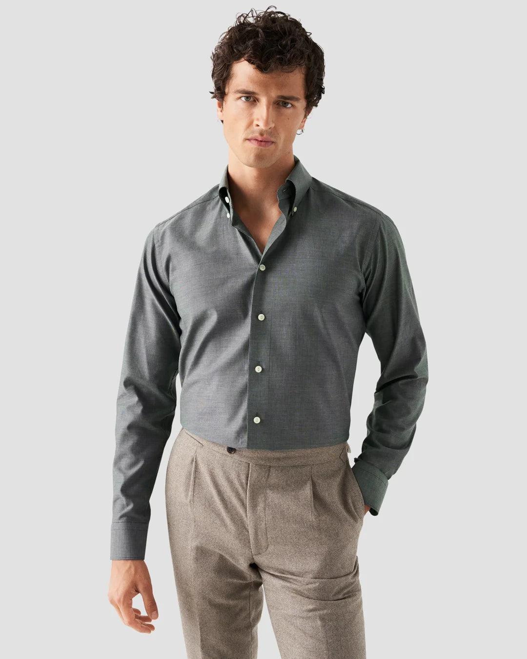 Dark Green Wrinkle Free Oxford Shirt Eton
