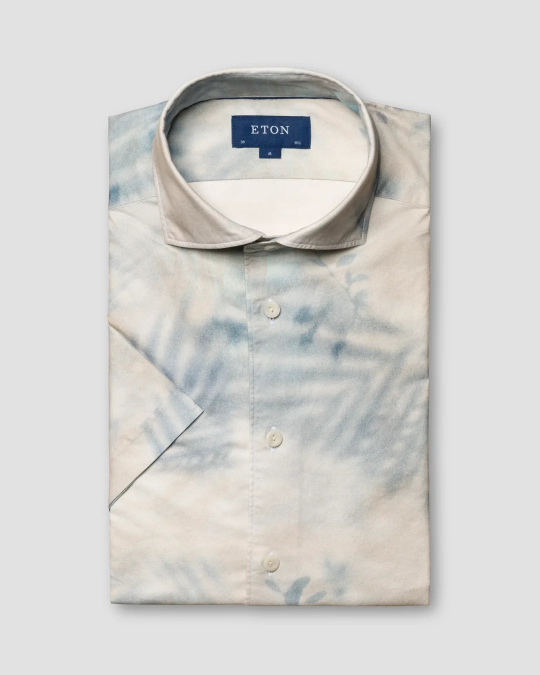 Gray Floral Watercolor Print Short Sleeve Shirt Eton