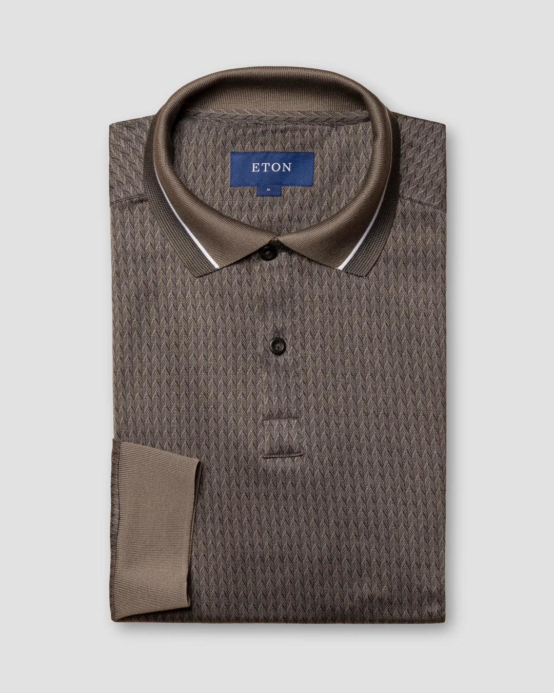 Mid Gray Filo Di Scozia Jacquard Polo Shirt Long Sleeve Eton
