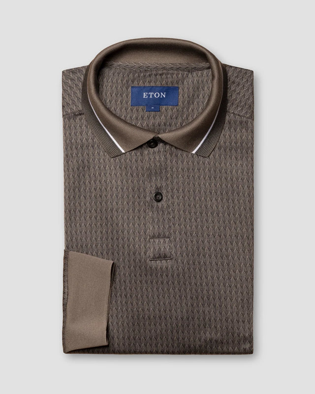 Mittelgraues Jacquard-Polohemd aus Filo di Scozia - Langarm - Eton