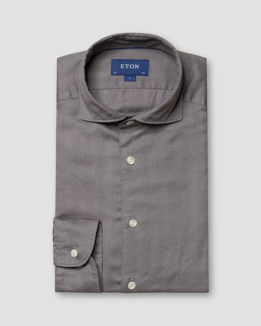 Mid Gray Herringbone Flannel Shirt Eton