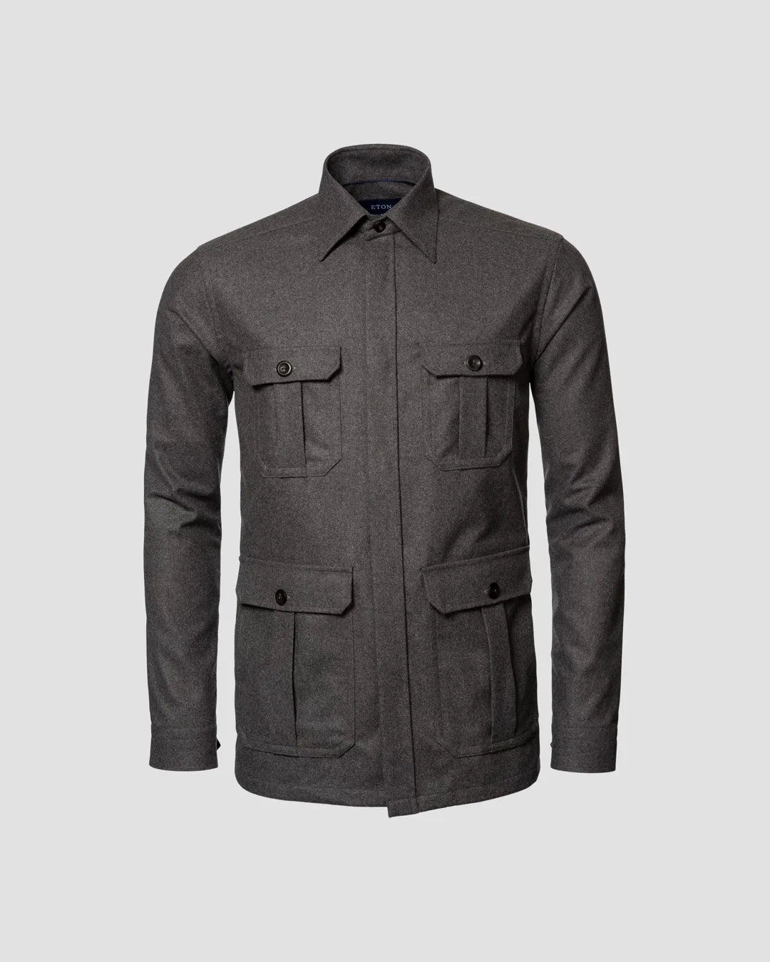 Mid Gray Wool Cashmere Flannel Overshirt Eton