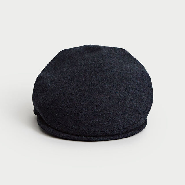 Midnight Blue Herringbone Wool Flat Cap