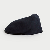 Midnight Blue Herringbone Wool Flat Cap