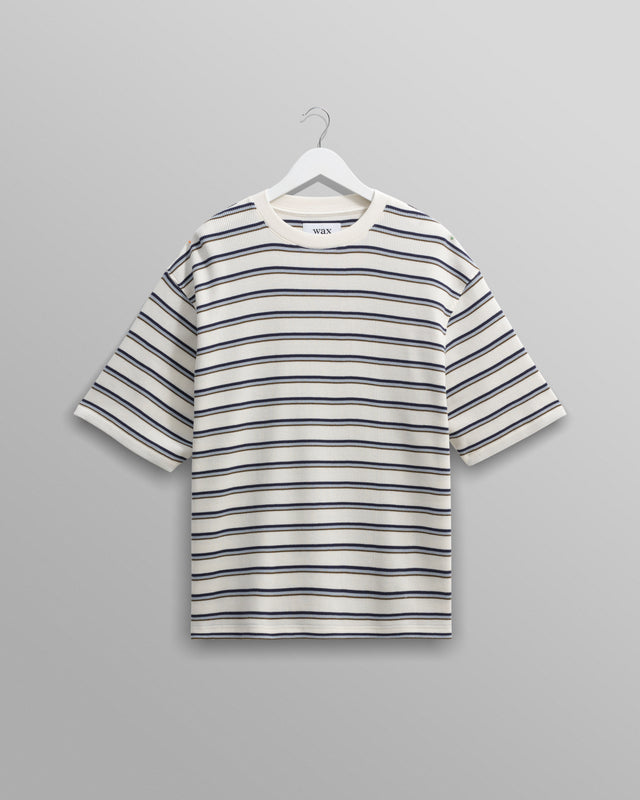 Milton - Ecru Organic Stripe Waffle Cotton T-Shirt