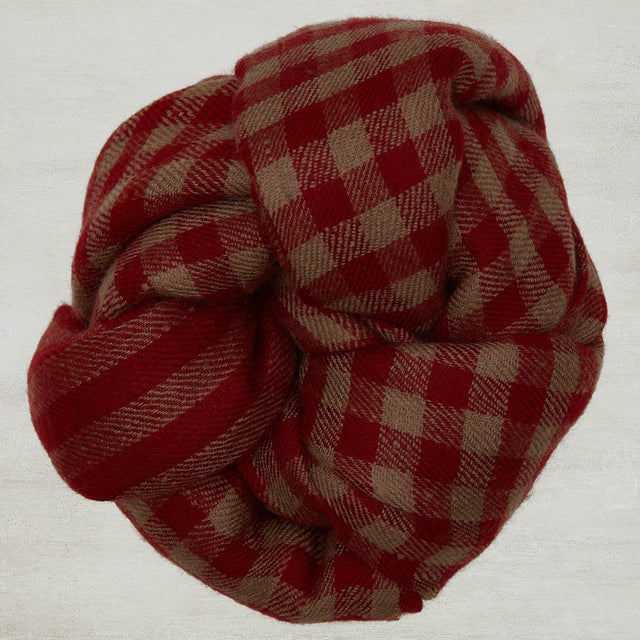 Mini Check Cashmere Scarf In Red And Taupe