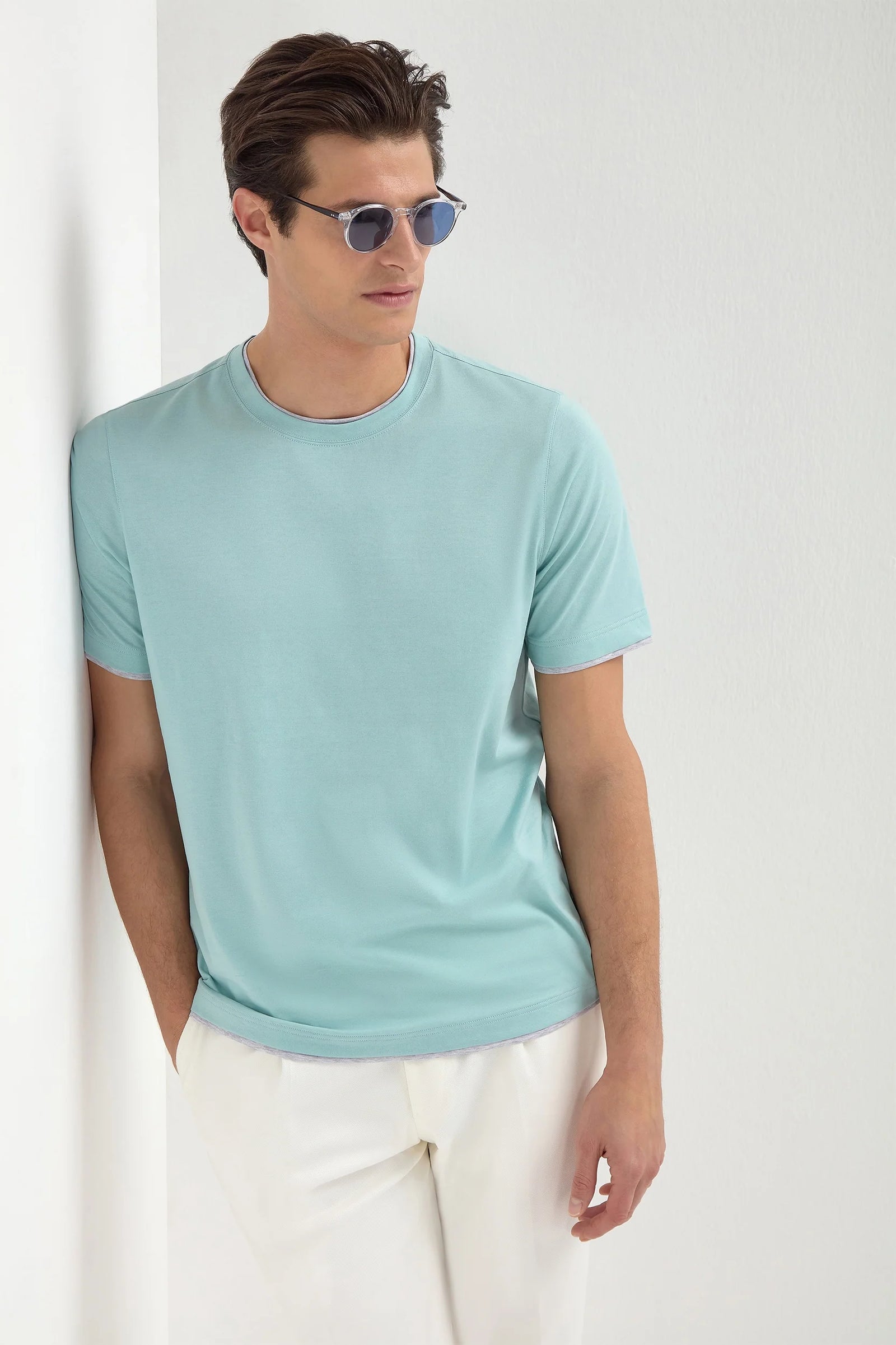 Cotton T Shirt With Collar Detail Made In Italy