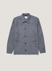 Men's Cotton Linen Twill Twin Pocket Jacket in Denim Blue