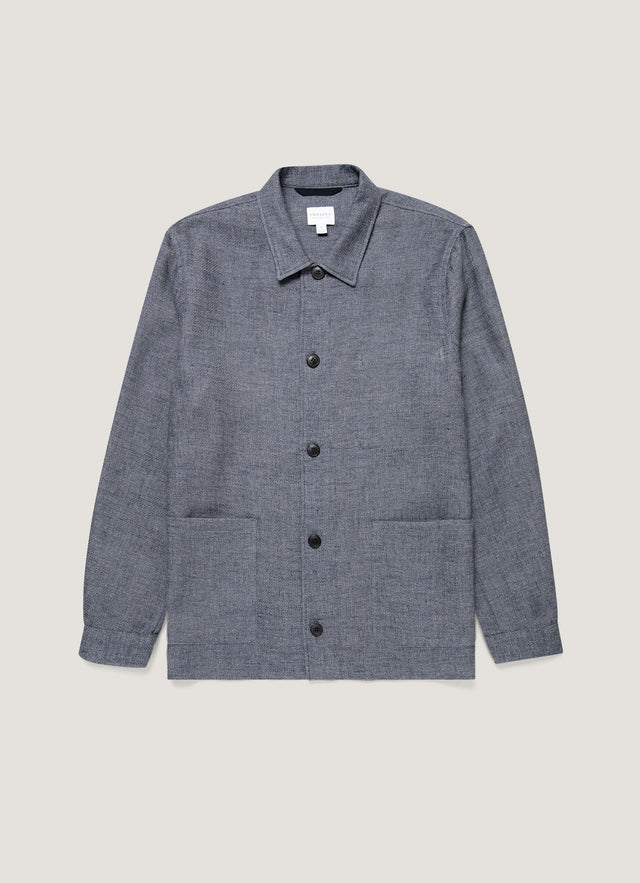 Men's Cotton Linen Twill Twin Pocket Jacket in Denim Blue