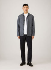 Men's Cotton Linen Twill Twin Pocket Jacket in Denim Blue