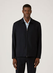 Men's Light Textured Wool Harrington Jacket in Navy