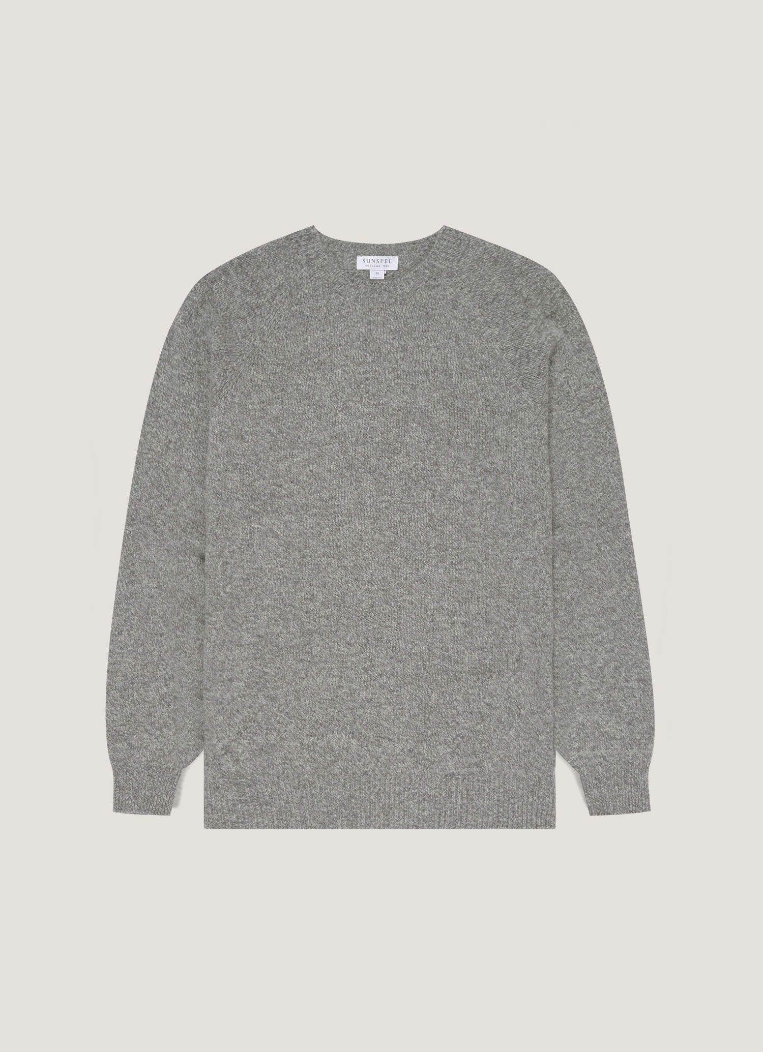 Men S Lambswool Crew Neck Jumper In Mid Grey Melange