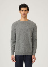 Men's Lambswool Crew Neck Jumper in Mid Grey Melange