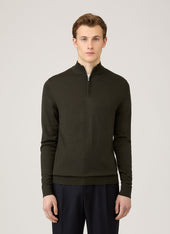 Men's Extra-Fine Merino Zip Neck in Dark Green