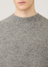 Men's Shetland Crew Neck Jumper in Mid Grey Melange
