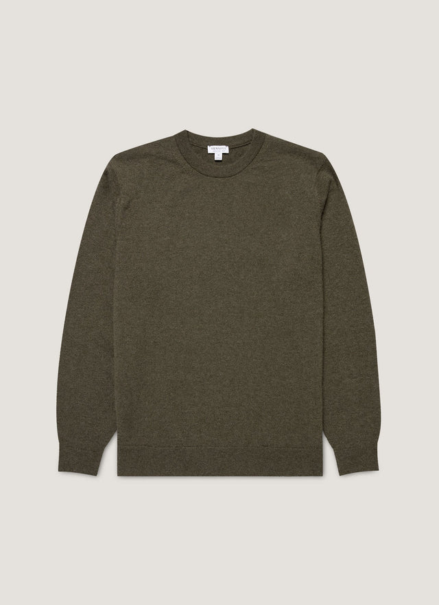 Men's Cashmere Crew Neck Jumper in Khaki