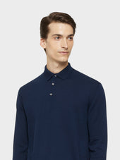 Polo A Maniche Lunghe In Cotone Blu