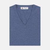 Blue V-Neck Cashmere Slipover