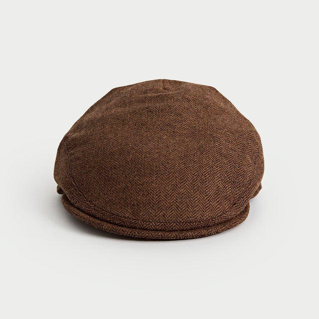 Mocha Brown Herringbone Wool Flat Cap