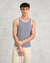 Montague And Ecru Striped Ribbed Organic Cotton Vest