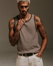 Montague And Ecru Striped Ribbed Organic Cotton Vest