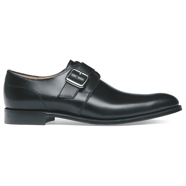 Moorgate Single Buckle Monk Shoe in Black Calf Leather