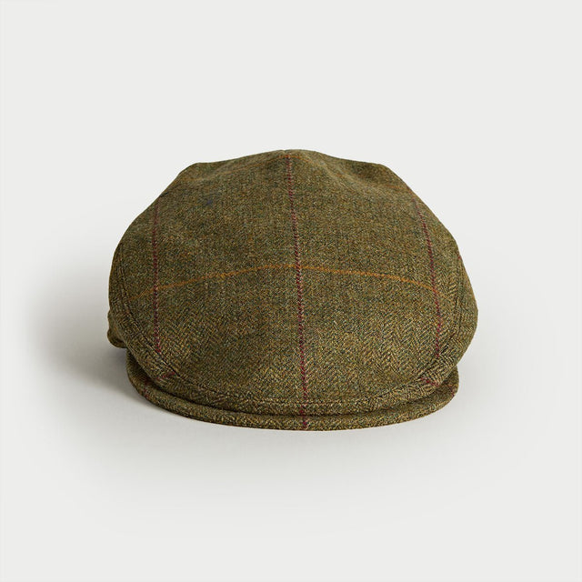 Moss Green Dunnock Check Wool Flat Cap