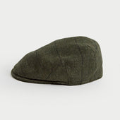 Green Square Check Loden Wool Flat Cap