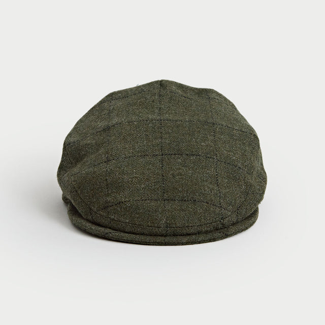 Moss Green Square Check Loden Wool Flat Cap