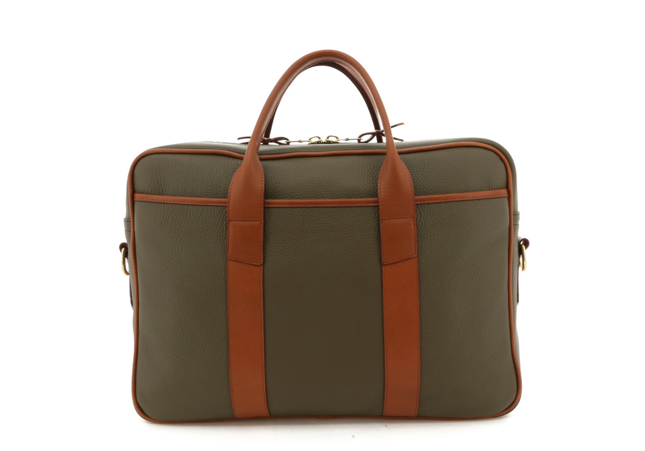 Commuter Briefcase - Moss Green/Cognac Trim - Tumbled