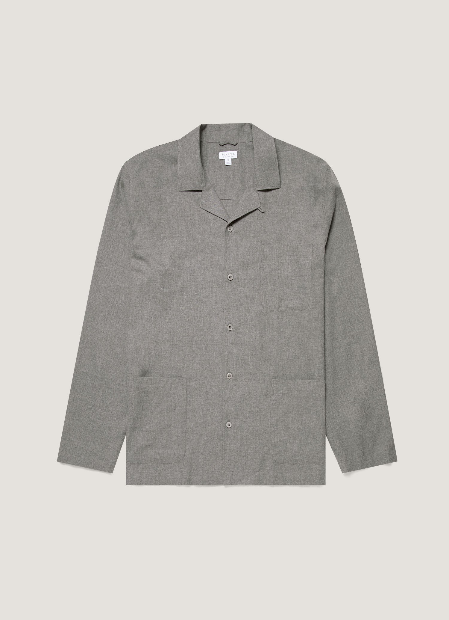Men S Cotton Flannel Pyjama Shirt In Mid Grey Melange